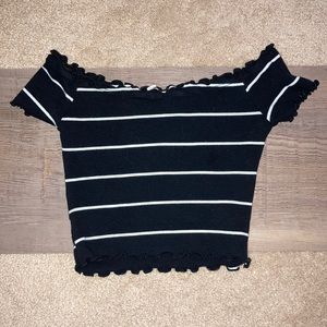 Pac Sun Off the Shoulder Crop Top w/ Lettuce Trim